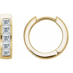 14K Yellow Gold 9/10 CTW Natural Diamond Hoop Earrings