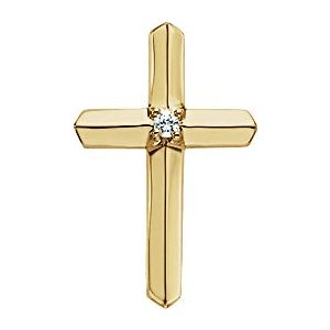14K Yellow Gold .03 CT Natural Diamond Cross Pendant