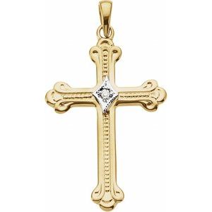 14K Yellow/White Gold .02 CT Natural Diamond Cross Pendant