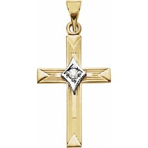 14K Yellow/White Gold .025 CT Natural Diamond Cross Pendant