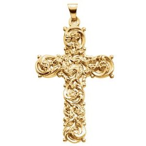 14K Yellow Gold 43x26.5 mm Sculptural Cross Pendant