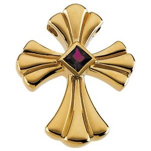14K Yellow Gold Natural Ruby Cross Pendant