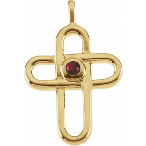 14K Yellow Gold Natural Ruby Cross Pendant