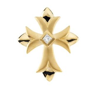 14K Yellow Gold 1/10 CTW Natural Diamond Cross Pendant