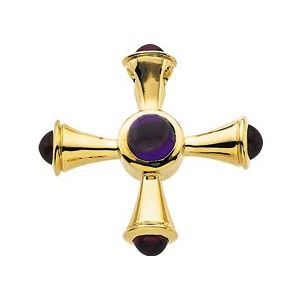 14K Yellow Gold Natural Amethyst & Natural Ruby Cross Pendant