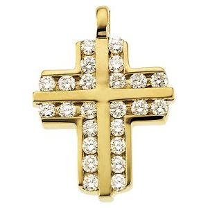 14K Yellow Gold 3/4 CTW Natural Diamond Cross Pendant