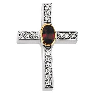 14K White/Yellow Gold Natural Ruby & 1/5 CTW Natural Diamond Cross Pendant