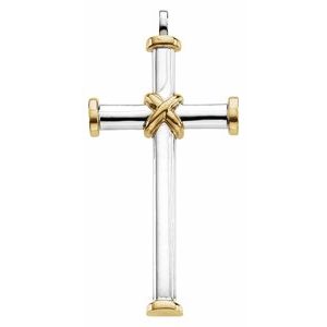 Sterling Silver & 14K Yellow Gold 51x26.25 mm Cross Pendant