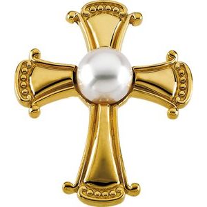 14K Yellow Gold Cultured White Akoya Pearl Pendant