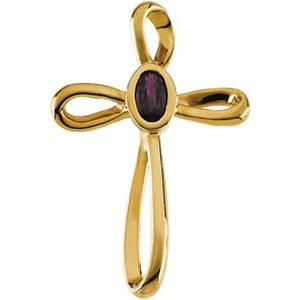 14K Yellow Gold Natural Ruby Cross Pendant