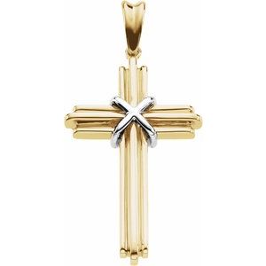 14K Yellow/White Gold 36.75x24.5 mm Cross Pendant