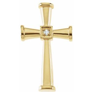 14K White Gold .03 CT Natural Diamond Cross Pendant