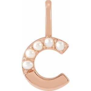 14K Rose Gold Cultured White Freshwater Pearl Initial C Charm/Pendant