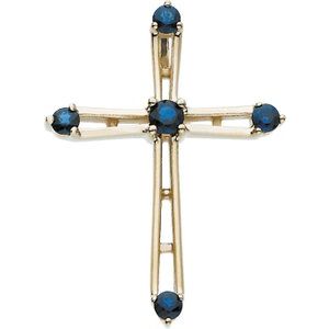 14K Yellow Gold Natural Blue Sapphire Cross Pendant