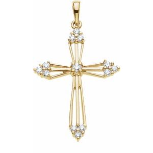 14K Yellow Gold Natural Ruby & .04 CTW Natural Diamond Cross Pendant