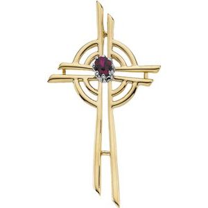 14K Yellow Gold Natural Ruby Cross Pendant