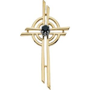 14K Yellow Gold Natural Blue Sapphire Cross Pendant