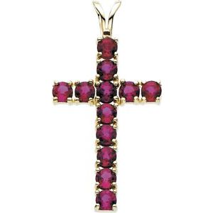 14K Yellow Gold Natural Ruby Cross Pendant