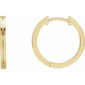 14K Yellow Gold Grooved Hinged 15 mm Huggie Hoop Earrings