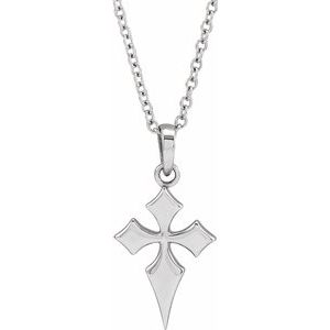 Platinum 18.3x9 mm Cross 16-18" Necklace