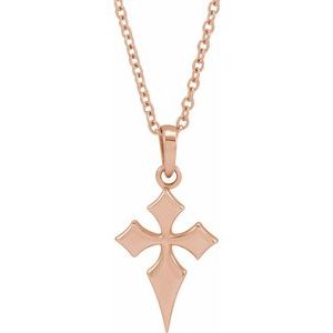 14K Rose Gold 18.3x9 mm Cross 16-18" Necklace