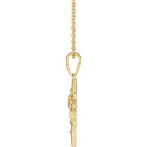 14K Yellow Gold Floral Cross 16-18" Necklace