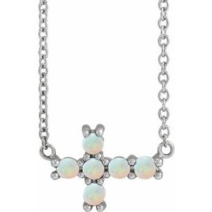 Sterling Silver Natural White Opal Sideways Cross 18" Necklace