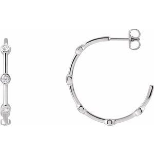 14K White Gold 5/8 CTW Natural Diamond Bezel-Set Hoop Earrings