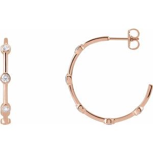 14K Rose Gold 5/8 CTW Natural Diamond Bezel-Set Hoop Earrings
