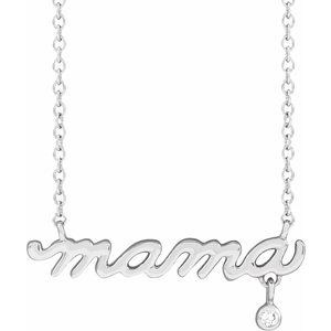 14K White Gold .015 CT Natural Diamond Mama 18" Necklace