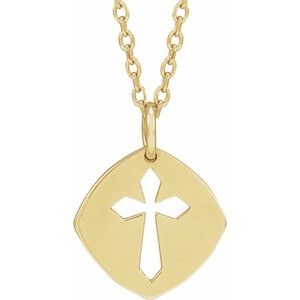 14K Yellow Gold 12.75x9.99 mm Pierced Cross 16-18" Necklace