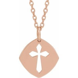 14K Rose Gold 12.75x9.99 mm Pierced Cross 16-18" Necklace