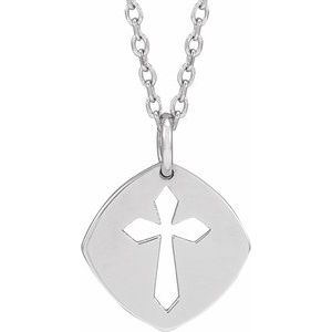 14K White Gold 12.75x9.99 mm Pierced Cross 16-18" Necklace