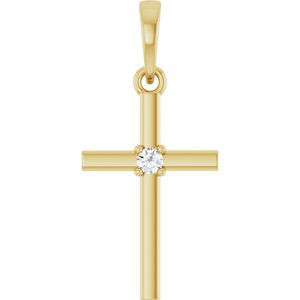 14K Yellow Gold .03 CT Natural Diamond Cross Pendant