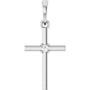 14K White Gold .03 CT Natural Diamond Cross Pendant