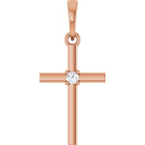 14K Rose Gold .03 CT Natural Diamond Cross Pendant