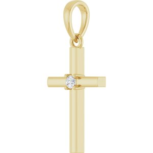 14K Yellow Gold .03 CT Natural Diamond Cross Pendant