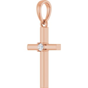 14K Rose Gold .03 CT Natural Diamond Cross Pendant