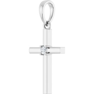 14K White Gold .03 CT Natural Diamond Cross Pendant