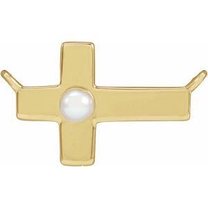 14K Yellow Gold Cultured White Seed Pearl Sideways Cross Necklace Center
