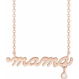 14K Rose Gold .015 CT Natural Diamond Mama 18" Necklace