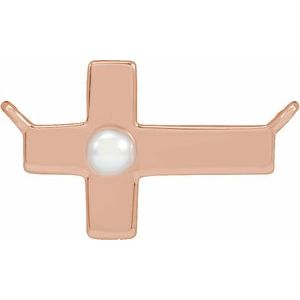 14K Rose Gold Cultured White Seed Pearl Sideways Cross Necklace Center