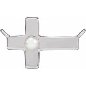 14K White Gold Cultured White Seed Pearl Sideways Cross Necklace Center