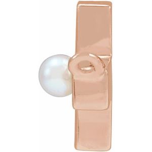 14K Rose Gold Cultured White Seed Pearl Sideways Cross Necklace Center