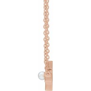 14K Rose Gold Cultured White Seed Pearl Sideways Cross 16-18" Necklace