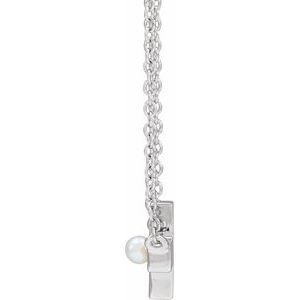 Platinum Cultured White Seed Pearl Sideways Cross 16-18" Necklace