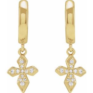 14K Yellow Gold 1/10 CTW Natural Diamond Cross Hoop Earrings