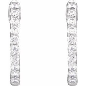 14K White Gold 1/2 CTW Natural Diamond Inside-Outside Hinged 14.5 mm Hoop Earrings