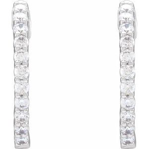 14K White Gold 3/4 CTW Lab-Grown Diamond Inside-Outside Hinged 17.2 mm Hoop Earrings
