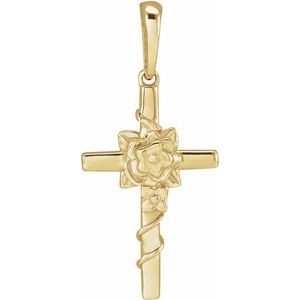 14K Yellow Gold Floral Cross Pendant